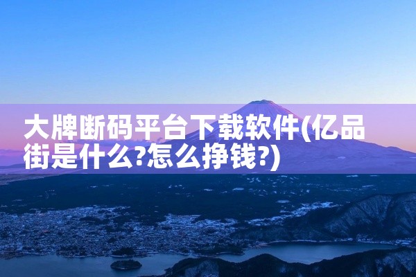 大牌断码平台下载软件